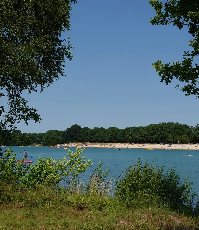 Dankernsee - Badesee in Haren (Ems) ©Emsland Tourismus GmbH Badesee mit sandigem Strand, grünen Bäumen und Menschen beim Sonnen und Baden im klaren Wasser