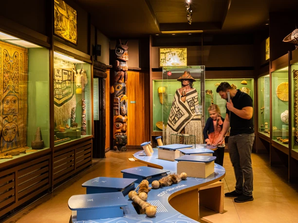 Interior of the Karl May Museum with exhibits from indigenous cultures.
