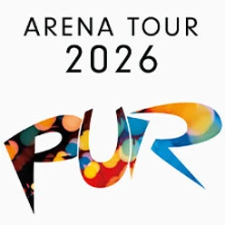 Logo der Arena Tour 2026 von PUR in farbenfrohem Design, mit stilisiertem Bandnamen.