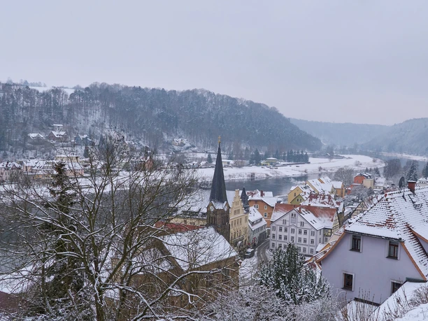 Stadt Wehlen Blick von Burgruine Wehlen im Winter