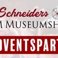 Adventsparty Schneiders Schneiders Adventsparty am Museumshof: Einladendes Logo auf weißem Hintergrund mit Schriftzug.