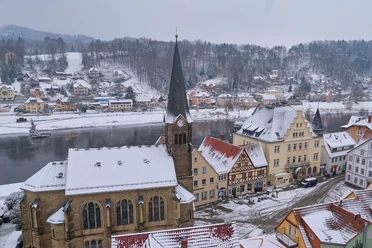 Stadt Wehlen Blick von Burgruine Wehlen im Winter