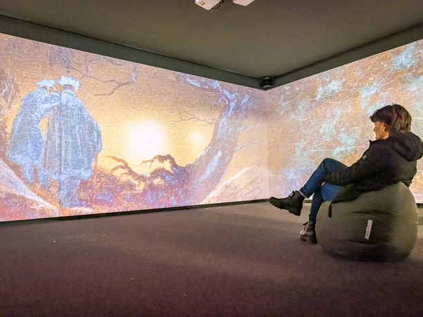 CDFRIEDRICHINSPIRED A visitor looks at a digital panorama painting by Caspar David Friedrich.