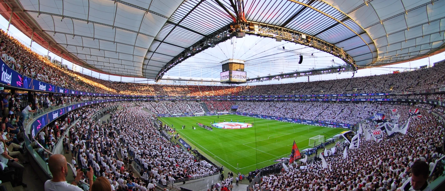 The Home of the Eintracht Full stadium at Deutsche Bank Park before kick-off of a soccer match.
