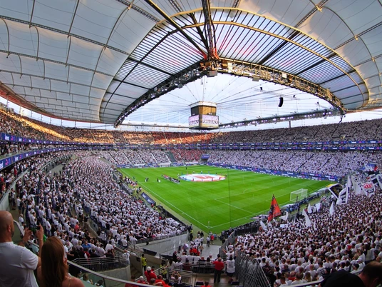The Home of the Eintracht Full stadium at Deutsche Bank Park before kick-off of a soccer match.