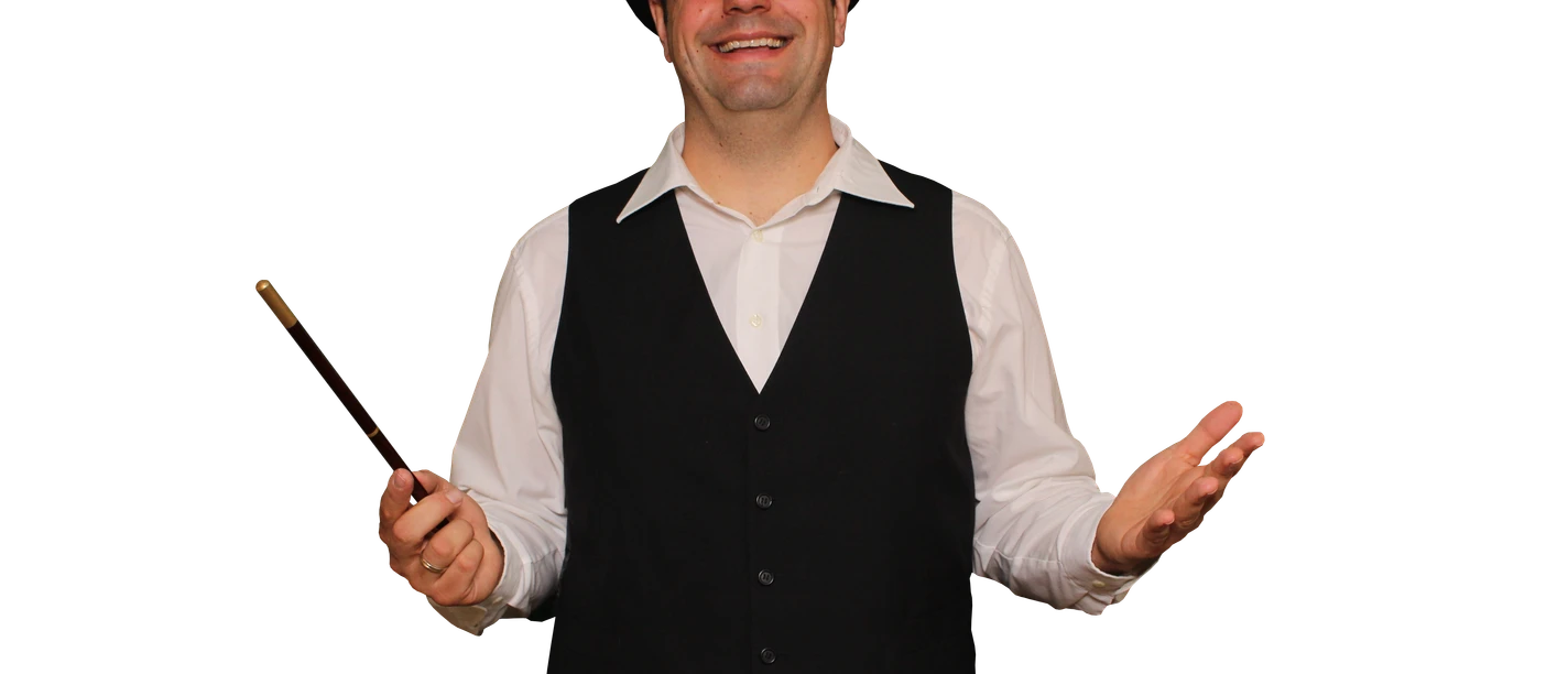 Ole der Zauberer mit Zauberstab in der Hand