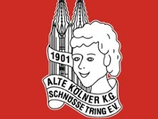 Wappen des Karnevalsvereins Alte Kölner KG Schnüsse Tring mit stilisierter Frau und Kölner Dom.