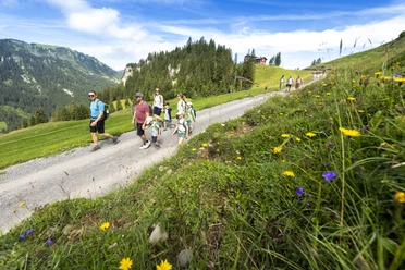 Goldi Gwundernasenweg Klewenalp_Stockhütte_ c VTRK (20).jpg Familie am Wandern von der Klewenalp zur Stockhütte