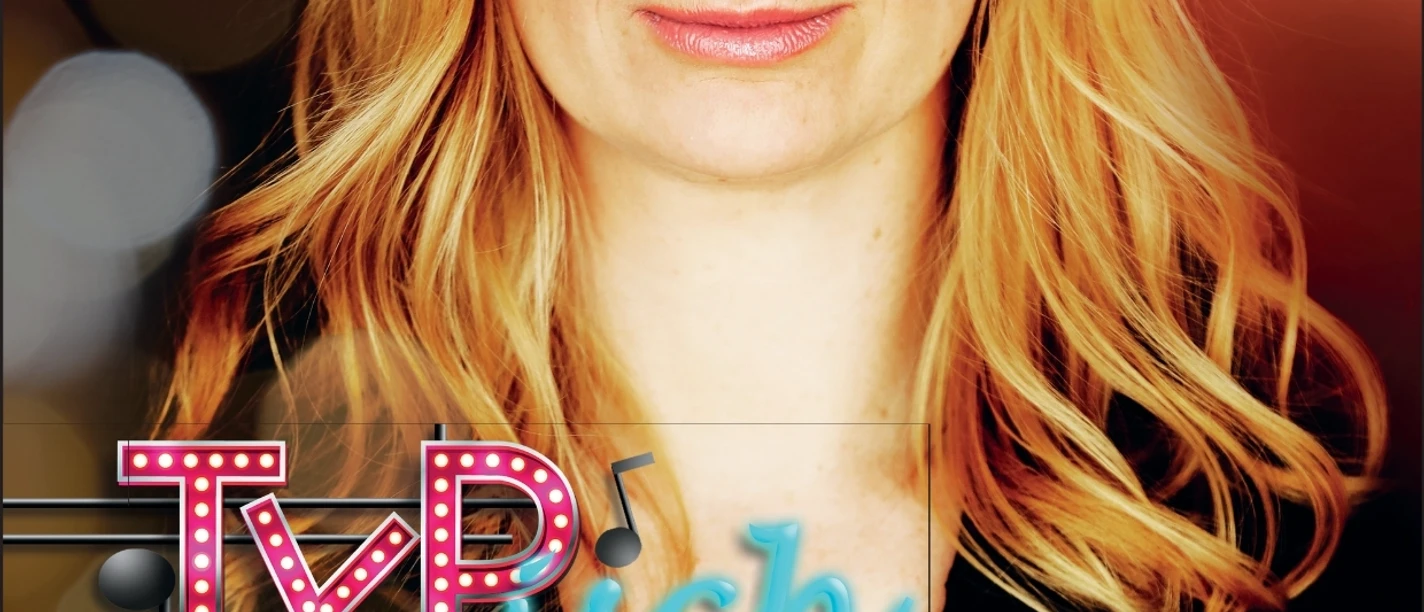 Comedy mit Musik Comedienne Sonja Gründemann blond mit Titel ihres Programms auf Bild