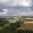 Autobahnbrücke Pirk mit Regenbogen