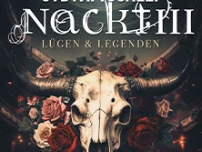 Bild zeigt ein kunstvolles Büffelschädel-Design, umgeben von Rosen und dem Bandnamen "Subway to Sally".