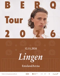 Plakat der BERQ Tour 2026 mit Porträt des Musikers und Konzertdatum in der EmslandArena Lingen.