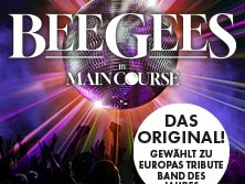 Konzertplakat mit Discokugel, umgeben von bunten Lichtern und einer jubelnden Menschenmenge.