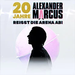 Silhouette von Alexander Marcus vor einem pinken Scheinwerferlicht und Text über 20 Jahre Jubiläum.