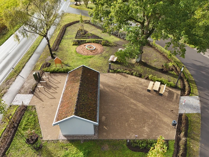 Fahrradrastplatz aus der Vogelperspektive