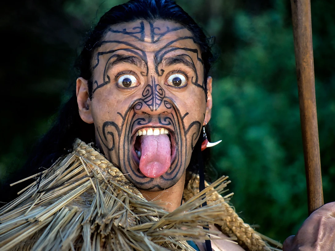 Neuseeland - Maori.jpg Das Bild zeigt einen Ureinwohner Neuseelands