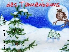 Verschneite Landschaft mit Eule auf Baum, Vollmond am Himmel und Titeltext in Rot.