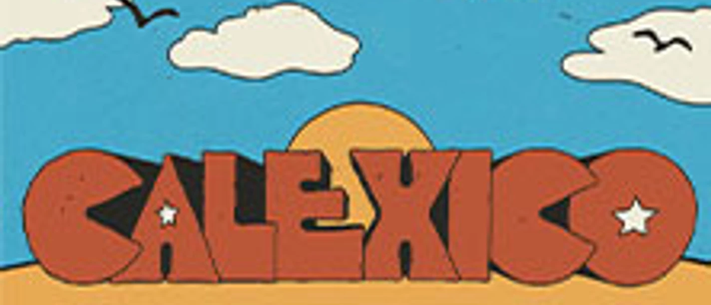 Plakat für die Calexico Europa-Frühjahrstournee 2026 mit Sonne und Wolken im Hintergrund.