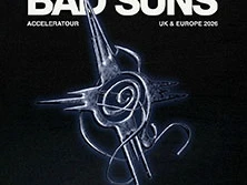 Das Cover der Bad Suns, Acceleratour UK & Europe 2020, zeigt eine abstrakte Spiralgrafik.