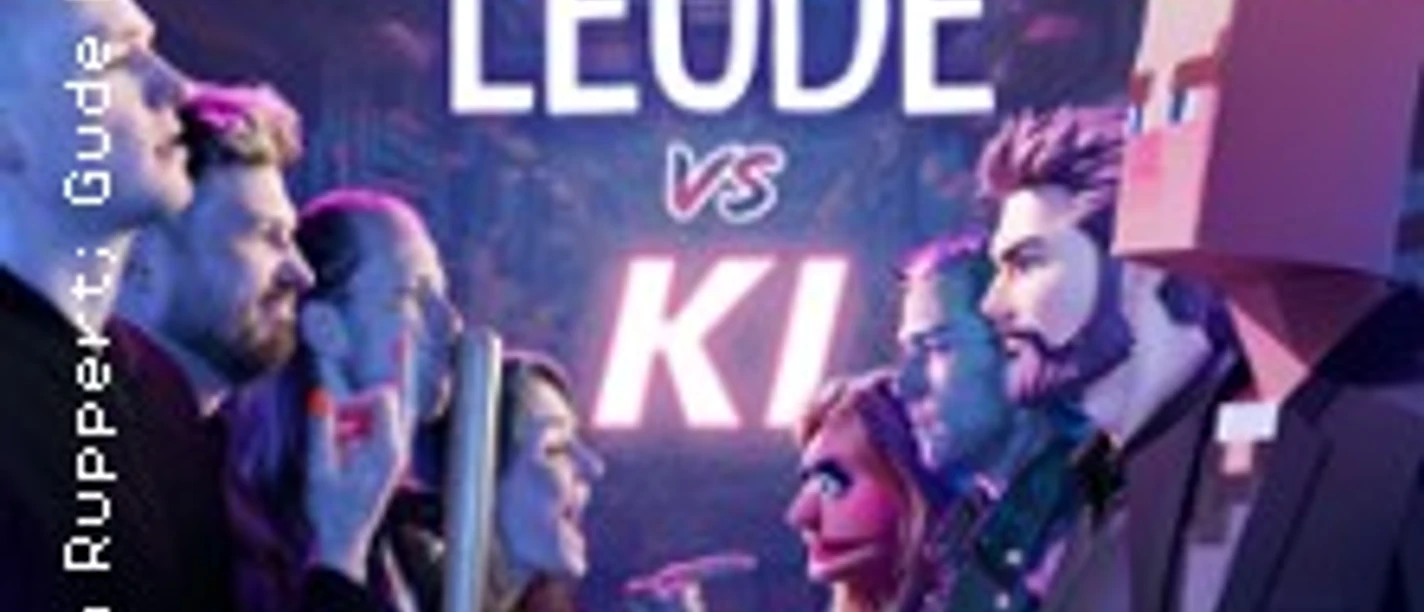 Plakat für "Gude Leude vs KI", Comedy-Show mit Menschen und virtuellen Charakteren.