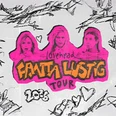 Design des "Fanta Lustig Tour 2026" Posters in Pink mit Bandmitgliedern und Herzen.