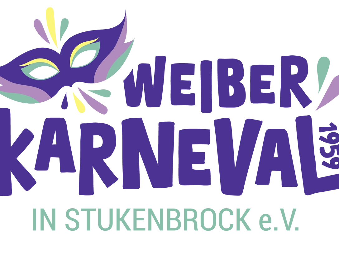 2503_Weiberkarneval_Logo_farbig.png Buntes Logo mit Schrift „Weiberkarneval in Stukenbrock e.V.“ und lilafarbener Karnevalsmaske.