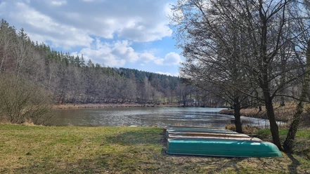 Teich im Schlosspark Leubnitz mit Booten