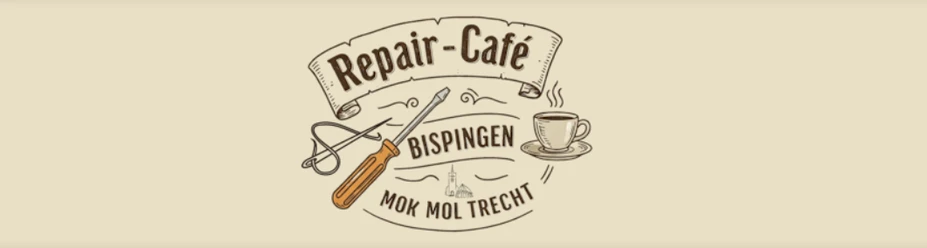 Repair Cafe.png Logo des Repair-Cafés Bispingen mit Schraubendreher, Kaffeetasse und dem Schriftzug „Mok mol trecht“