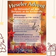 Hüttendorf Plakat des Heseler Advents mit Terminen und Programm, umrahmt von weihnachtlichen Sternen und Deko.Poster of the Heseler Advent with dates and program, framed by Christmas stars and decorations.Plakat for Heseler-adventen med datoer og program, indrammet af julestjerner og dekorationer.Poster van de Heseler advent met data en programma, omlijst door kerststerren en versieringen.