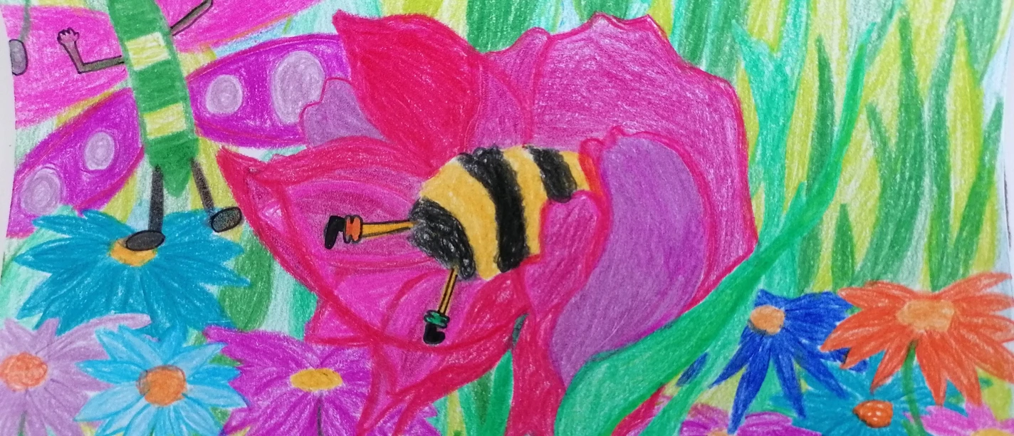 Bibbi die Biene trifft auf Heuschrecke