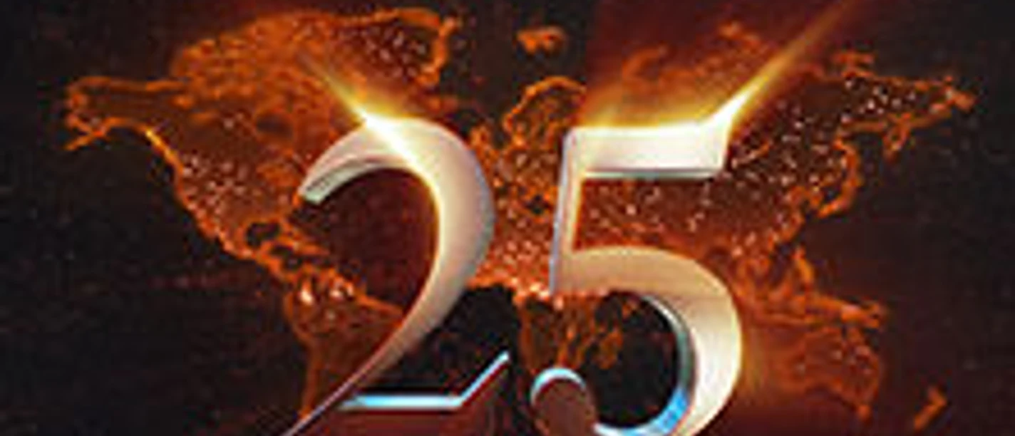 Cover der "Westlife 25th Anniversary World Tour" mit glühender Weltkarte im Hintergrund.
