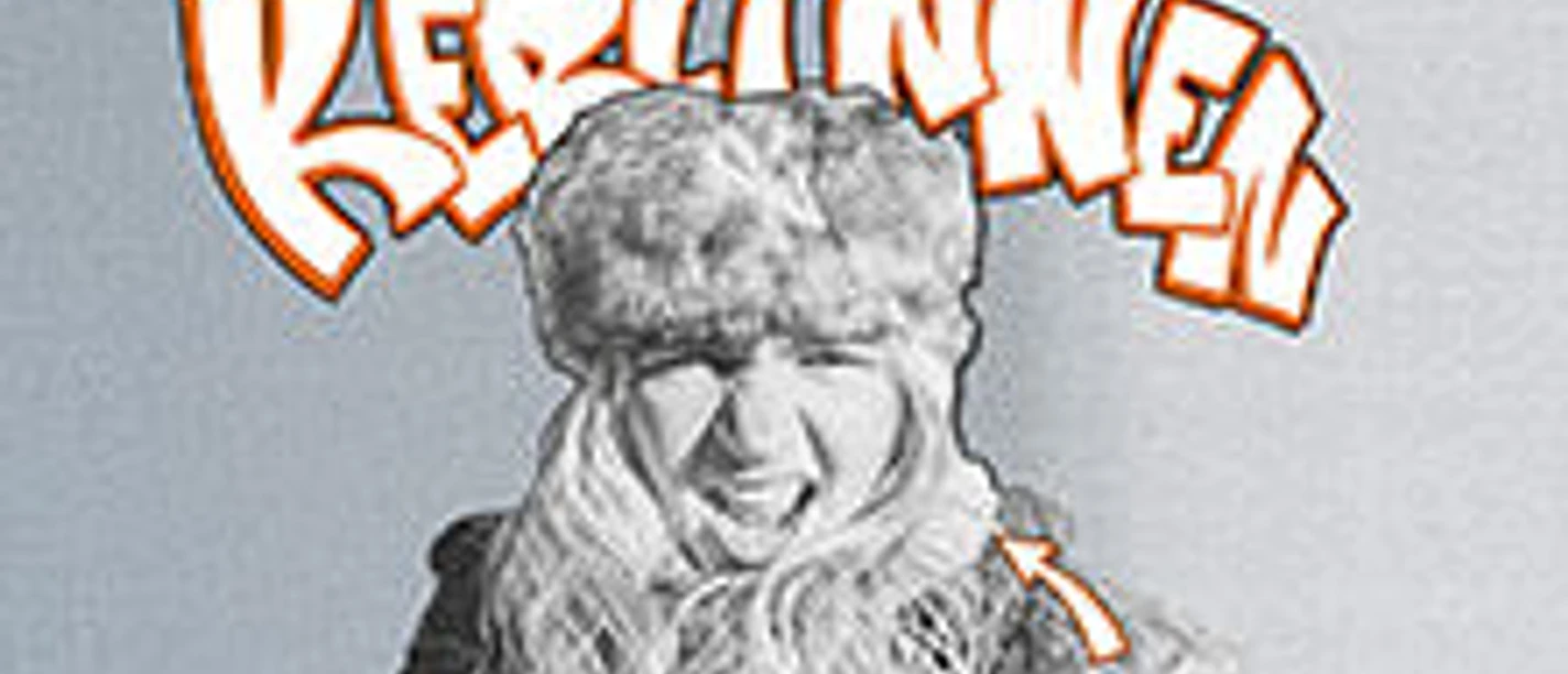 Grafik mit einer lachenden Person in Winterbekleidung und Graffiti-Text "WiLDe KERLiNNeN".