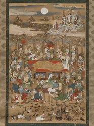 Buddha's entry into Perfect Nirvana A historical work of art shows Buddha's entry into perfect nirvana, surrounded by believers and nature.