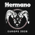 Logo mit einem stilisierten Widderkopf und dem Schriftzug "Hermano Europe 2026" auf schwarzem Hintergrund.