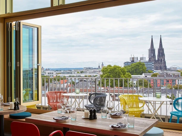 View from the NENI restaurant View of the Cologne skyline from the NENI restaurant, cathedral in the background.