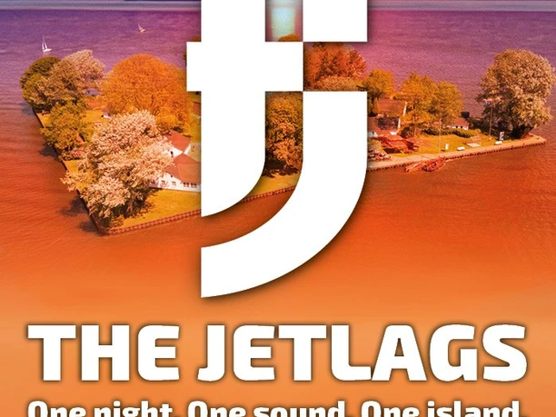The_Jetlags.jpg Plakat für das Konzert „The Jetlags“ auf der Insel Wilhelmstein am 14. August 2026 bei Sonnenuntergang.