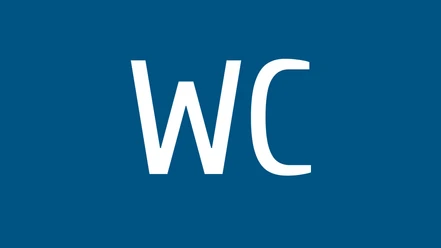 WC Weißes WC-Symbol auf blauem Hintergrund als Hinweisschild für eine öffentliche Toilette.