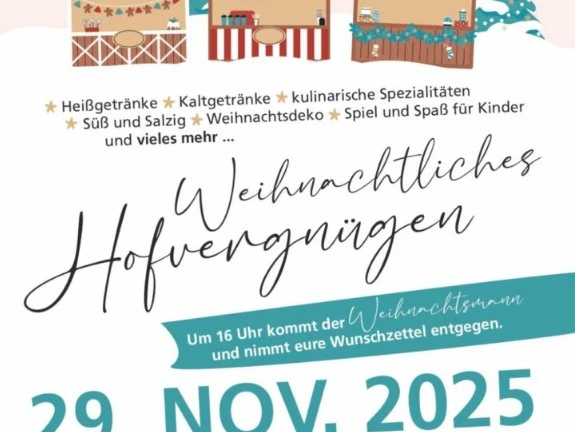 Weihnachtliches Hofvergnügen Frotheim Plakat zum Weihnachts-Hofvergnügen in Frotheim am 29. November 2025 mit Marktständen im Schnee.
