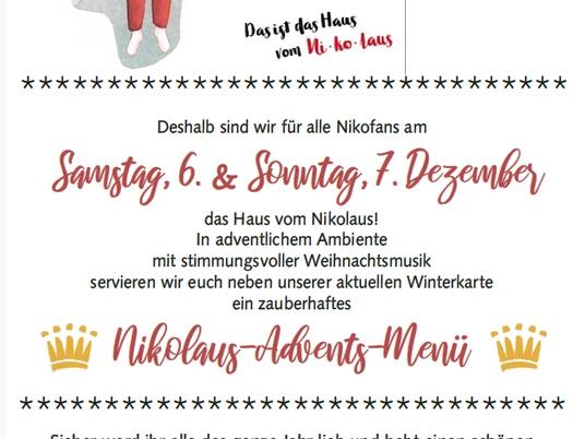 Plakat vom Nikolaus-Advents-Menü im Gasthaus zur Krone in Mösbach