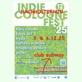 Indie_Cologne_Fest Ein bunt gestaltetes Plakat, das das Indie Cologne Fest 2025 bewirbt, mit Bandnamen und Datum.A colorful poster advertising the Indie Cologne Fest 2025, with band name and date.