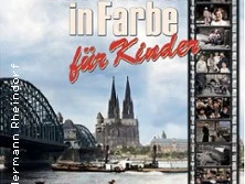Poster mit Kölner Dom und Hohenzollernbrücke im Hintergrund, Kinder im Vordergrund.