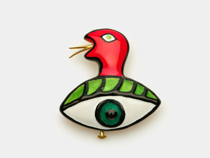 Niki de Saint-Phalle, Brooch Brosche in Form eines stilisierten VogelsBrooch in the shape of a stylized bird