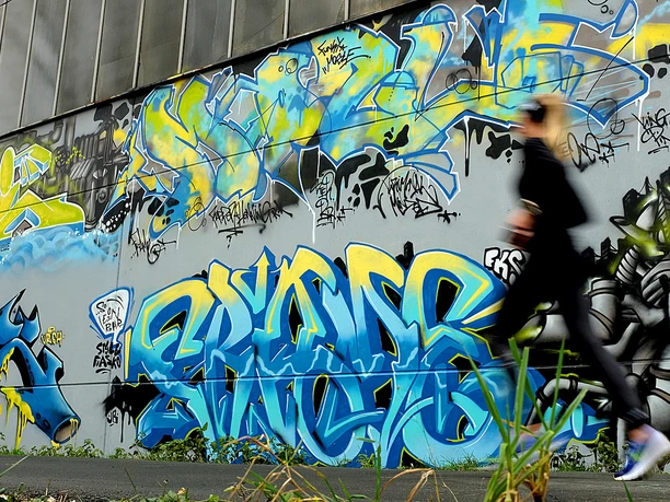 Sehenswert: Auf der rechten Siegseite haben Sprayer im Rahmen eines Projekts die Werkshallen gestaltet.