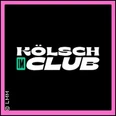 Schwarzes Quadrat mit „Kölsch im Club“ in weißer, fetter Schrift. Pinker Rand.