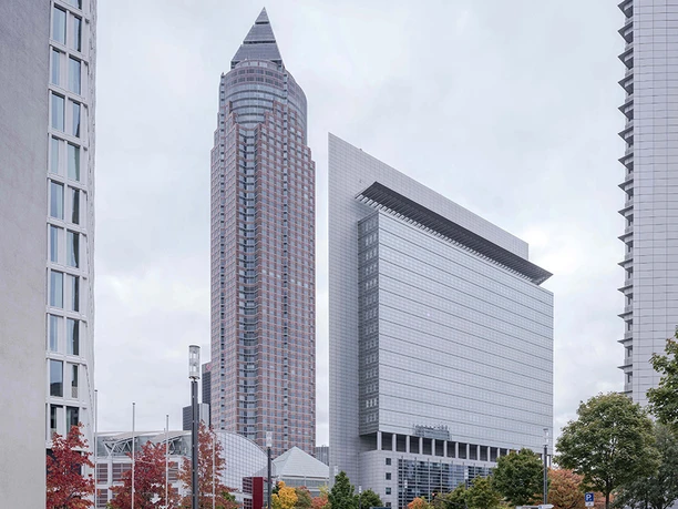 memox Frankfurt Messe - modern high-rise building Frankfurt trade fair tower and modern high-rise building.