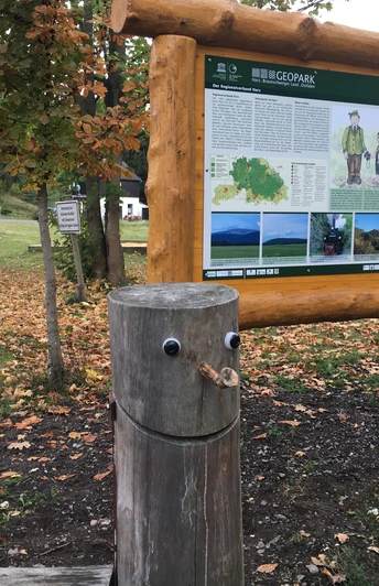 Waldhofmännchen mit Informationstafel