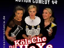 Drei Frauen in einem Theaterplakat, eine mit Kerzenleuchter, vor schwarzem Hintergrund.