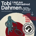 bike mod Illustration einer Person mit Fahrrad, die für eine Lesung von Tobi Dahmen wirbt.Illustration of a person with a bicycle advertising a reading by Tobi Dahmen.