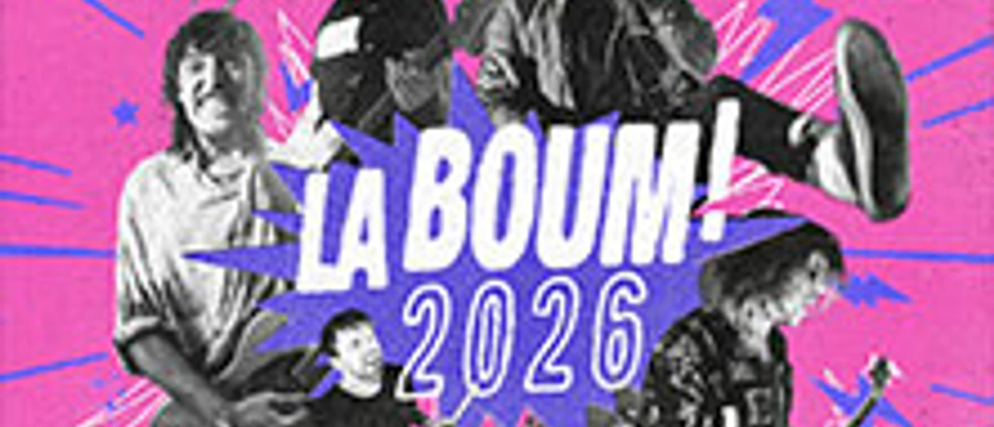Bandposter mit fünf Bandmitgliedern von Alex Mofa Gang für das Event La Boum! 2026.