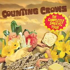 Ein buntes Tour-Poster von Counting Crows mit Blumen und süßen Themen im Hintergrund.